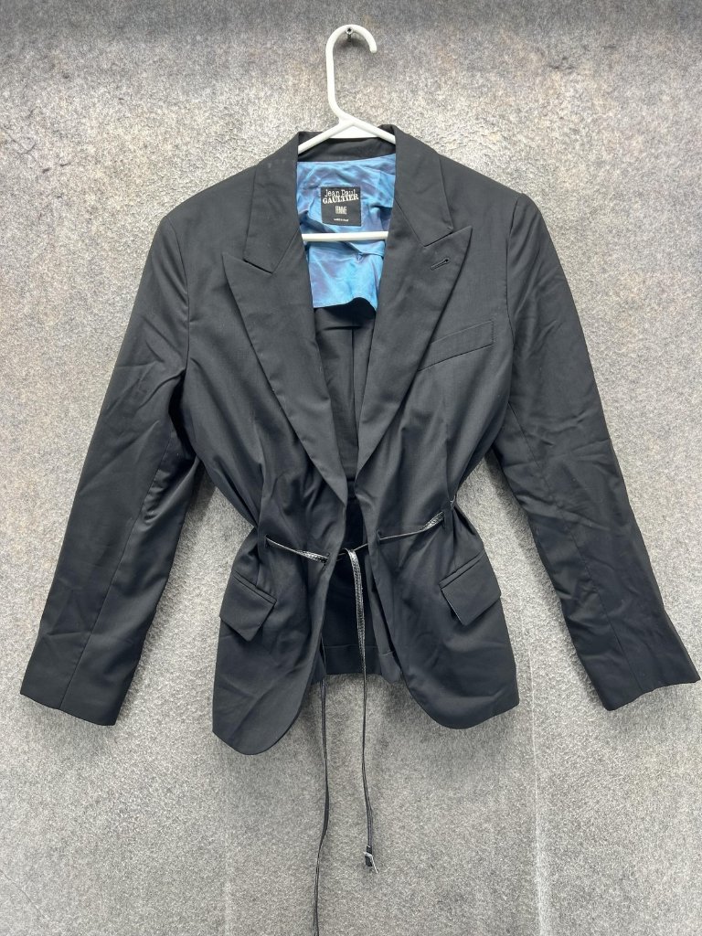 Jean Paul Gaultier Blazer Womens 10 Black Wool Belted Lined Jacket Made In Italy